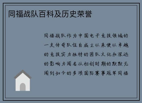 同福战队百科及历史荣誉