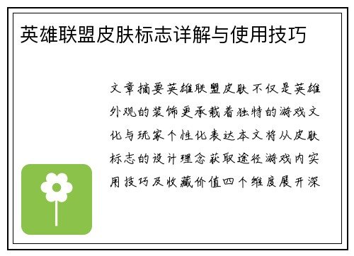 英雄联盟皮肤标志详解与使用技巧